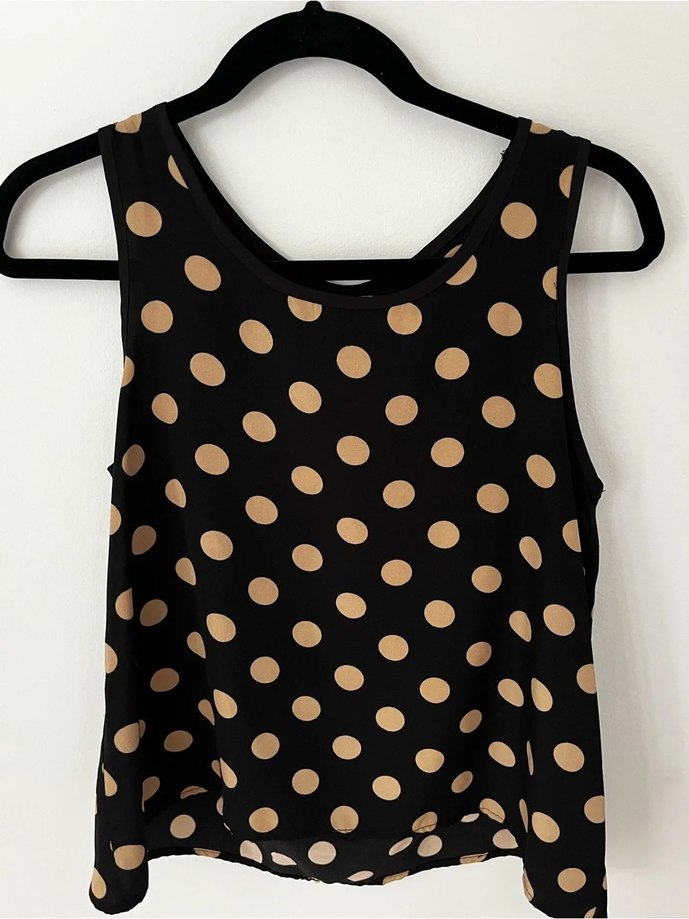 Elodie Black Tank Top with Beige Polka Dots
